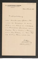 k.k. naturhistorisches Hofmuseum, Intendanzakten 1885-1896 (Hauer), Aktenzahl Z.270.c/1891, Seite 1